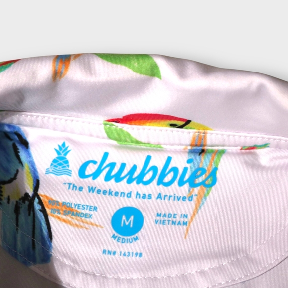 Chubbies The Birds Of Polodise Performance Polo Shirt Medium White Parrot Toucan - Picture 7 of 8